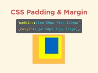 {margin:25px 50px 75px 100px;}
CSS Padding & Margin
{padding:25px 50px 75px 100px;}
 