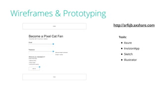 Wireframes & Prototyping
Tools:
• Axure
• InvisionApp
• Sketch
• Illustrator
http://arfsjb.axshare.com
 