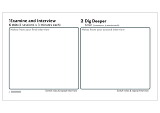 6 min (2 sessions x 3 minutes each)
Examine and Interview
 