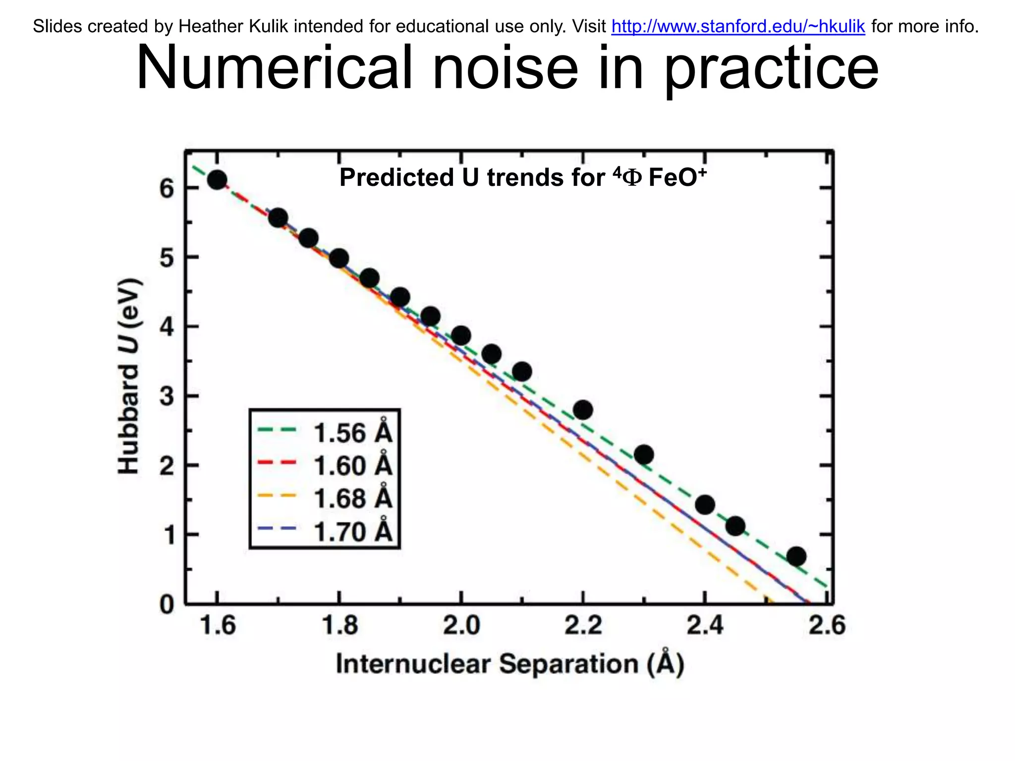 Slides created by Heather Kulik intended for educational use only. Visit http://www.stanford.edu/~hkulik for more info.


            Numerical noise in practice
                                      Predicted U trends for 4               FeO+
 