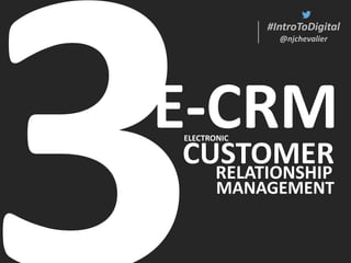 #IntroToDigital
@njchevalier
CUSTOMER
#IntroToDigital
@njchevalier
E-CRMELECTRONIC
RELATIONSHIP
MANAGEMENT
 