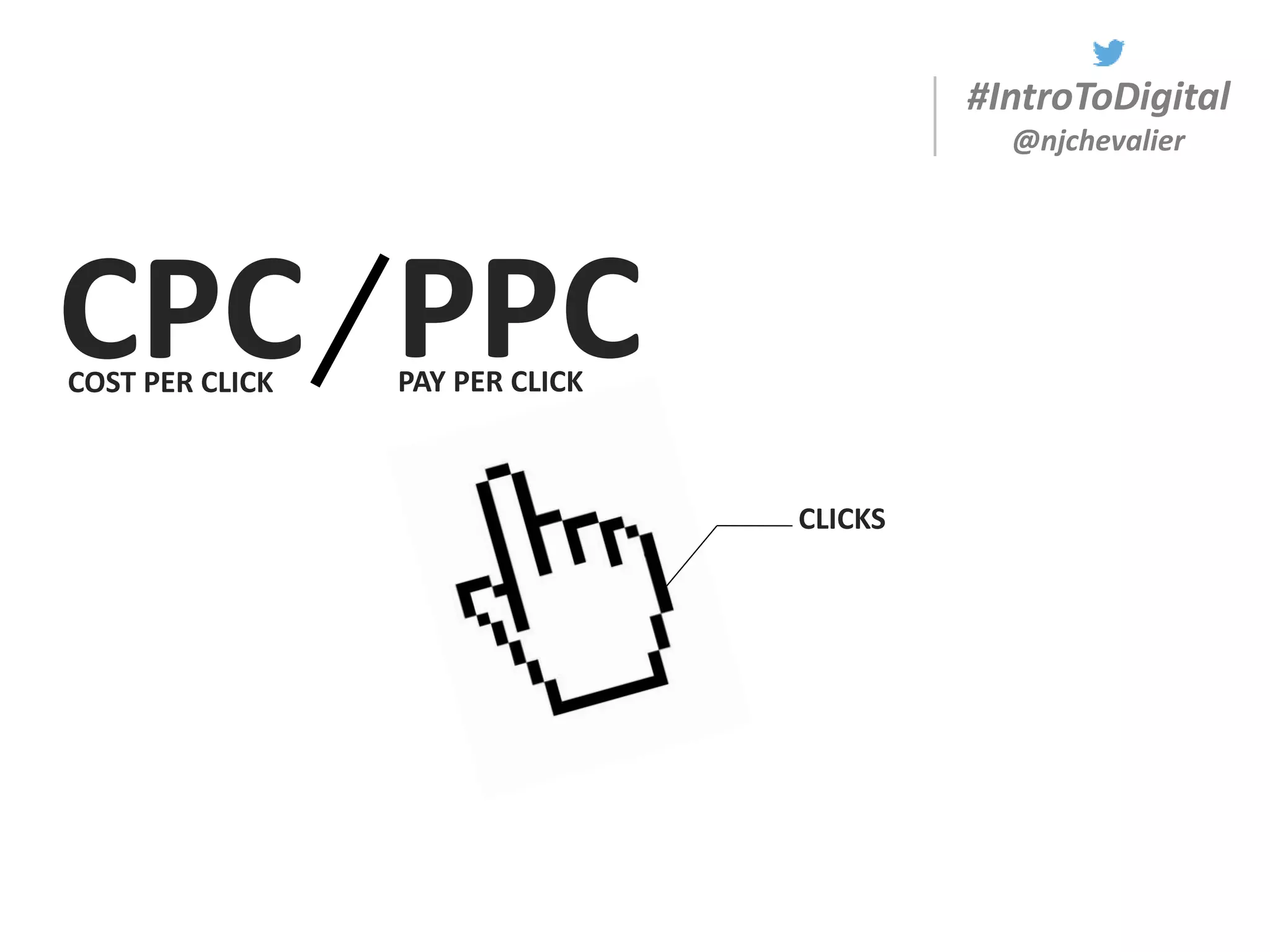#IntroToDigital
@njchevalier
CPCCOST PER CLICK
PPCPAY PER CLICK
CLICKS
 