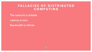 The network is reliable
Latency is zero
Bandwidth is inﬁnite
FA L L A C I E S O F D I S T R I B U T E D
C O M P U T I N G
2 2
 