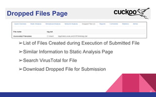 Dropped Files Page
➢List of Files Created during Execution of Submitted File
➢Similar Information to Static Analysis Page
➢Search VirusTotal for File
➢Download Dropped File for Submission
37
 