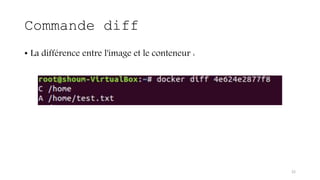 Commande diff
• La différence entre l'image et le conteneur :
22
 