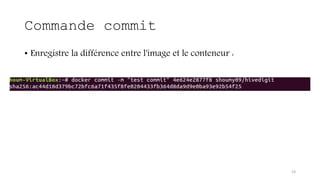 Commande commit
• Enregistre la différence entre l'image et le conteneur :
23
 
