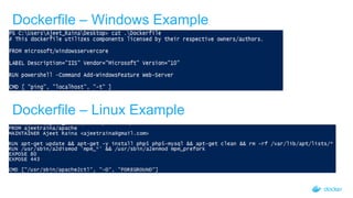 Dockerfile – Windows Example
Dockerfile – Linux Example
 