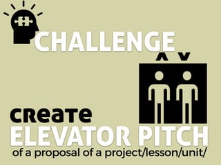 CHALLENGE
of a proposal of a project/lesson/unit/
create
ELEVATOR PITCH
 