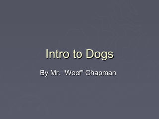 Intro to Dogs
By Mr. “Woof” Chapman
 