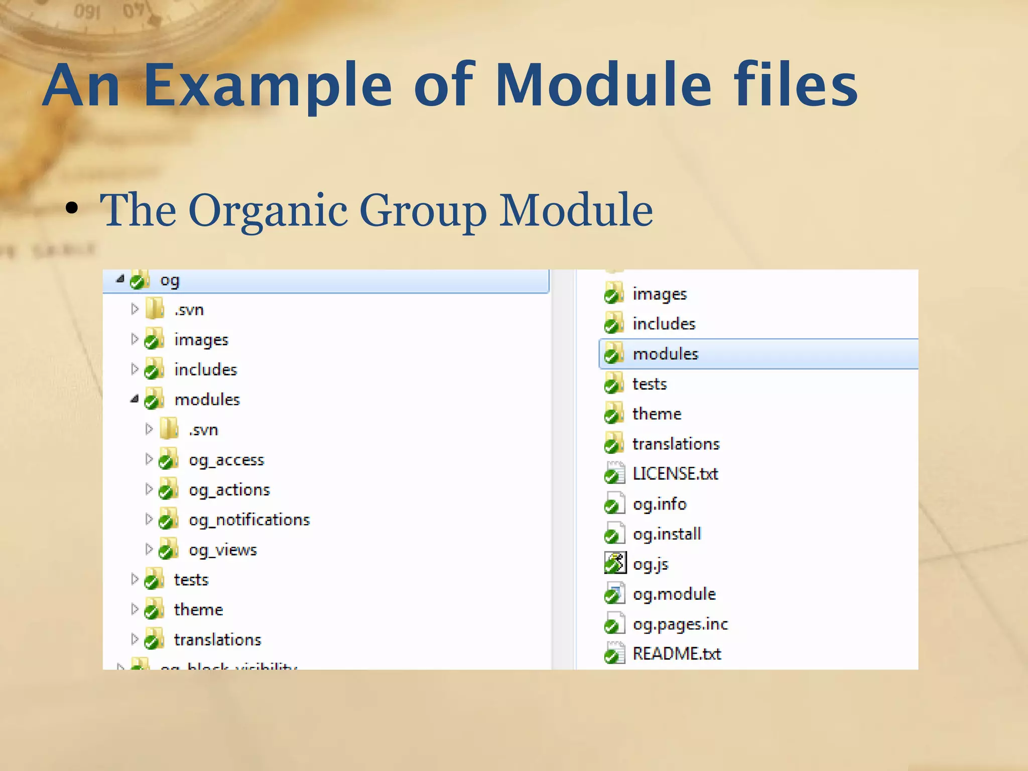An Example of Module files
●
The Organic Group Module
 