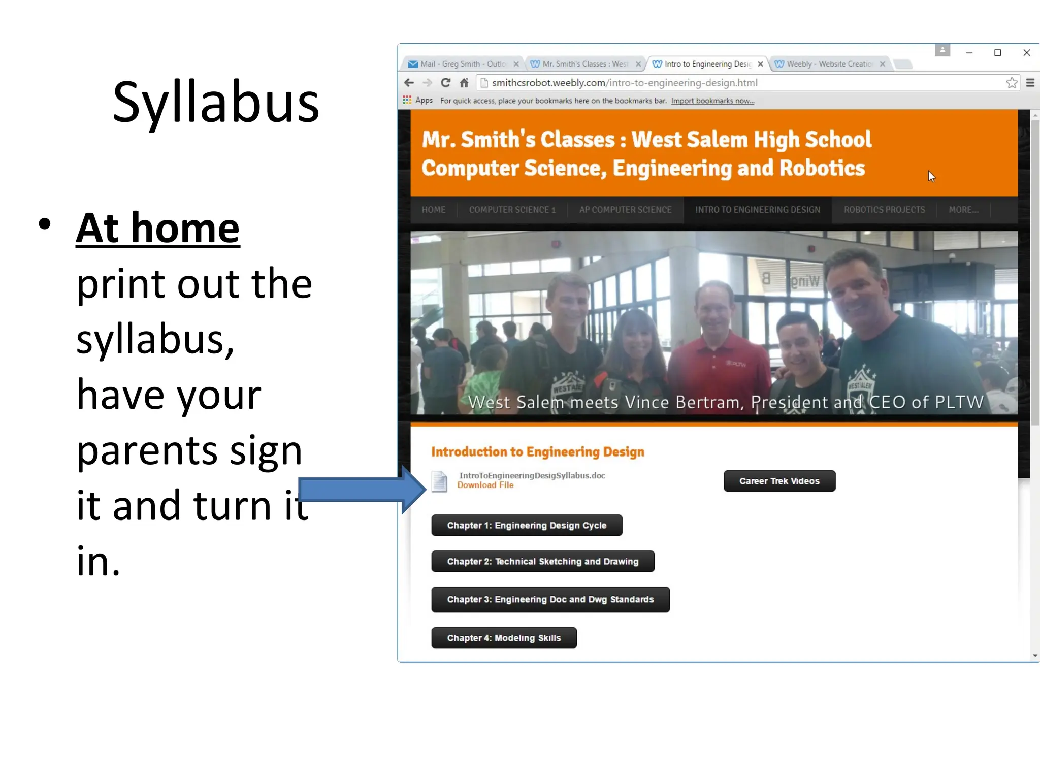 Syllabus
• At home
print out the
syllabus,
have your
parents sign
it and turn it
in.
 