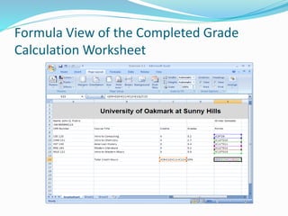 Formula View of the Completed Grade
Calculation Worksheet
 