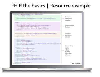 FHIR the basics | Resource example
XML and JSON
 