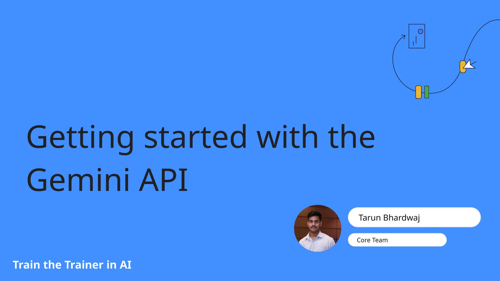 Getting started with the
Gemini API
Train the Trainer in AI
Tarun Bhardwaj
Core Team
 