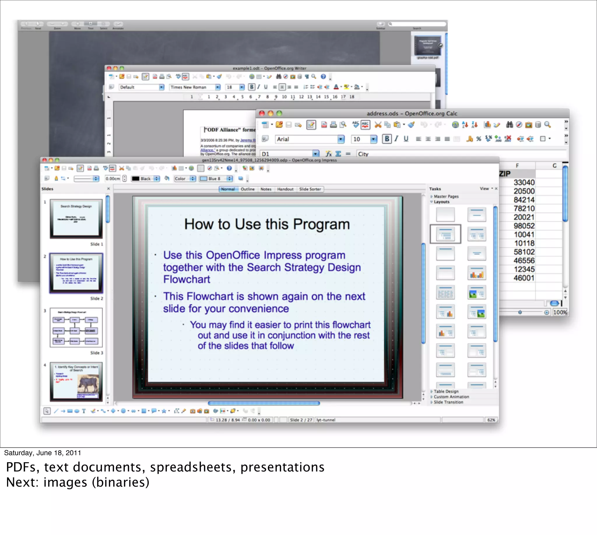 Saturday, June 18, 2011

PDFs, text documents, spreadsheets, presentations
Next: images (binaries)
 