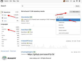 Academy www.codergv.com • All Rights Reserved
https://github.com/search?q=3d
 