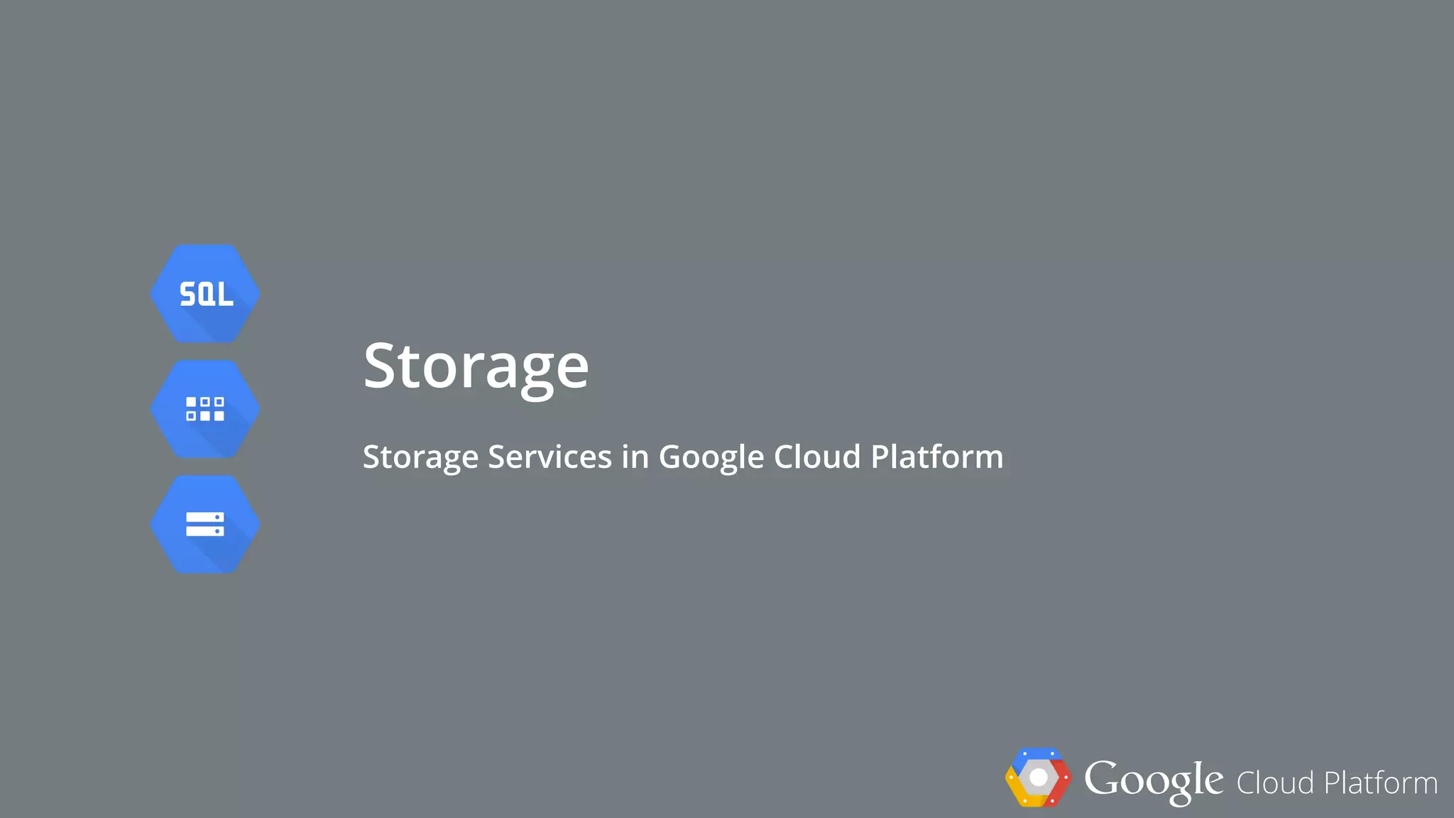 Google Cloud Platform
Storage
Storage Services in Google Cloud Platform
 
