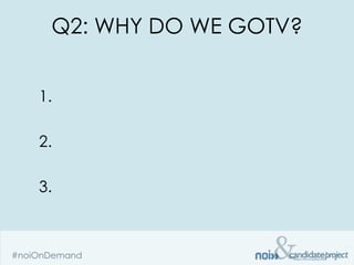 Q2: WHY DO WE GOTV?


1.

2.

3.
 
