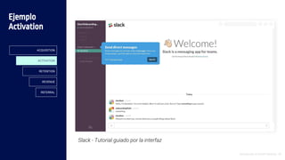 Introducción al Growth Hacking - 49
Slack - Tutorial guiado por la interfaz
Ejemplo
Activation
ACQUISITION
ACTIVATION
RETENTION
REVENUE
REFERRAL
 