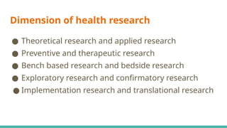 Introduction to health research,principles and study types | PPTX