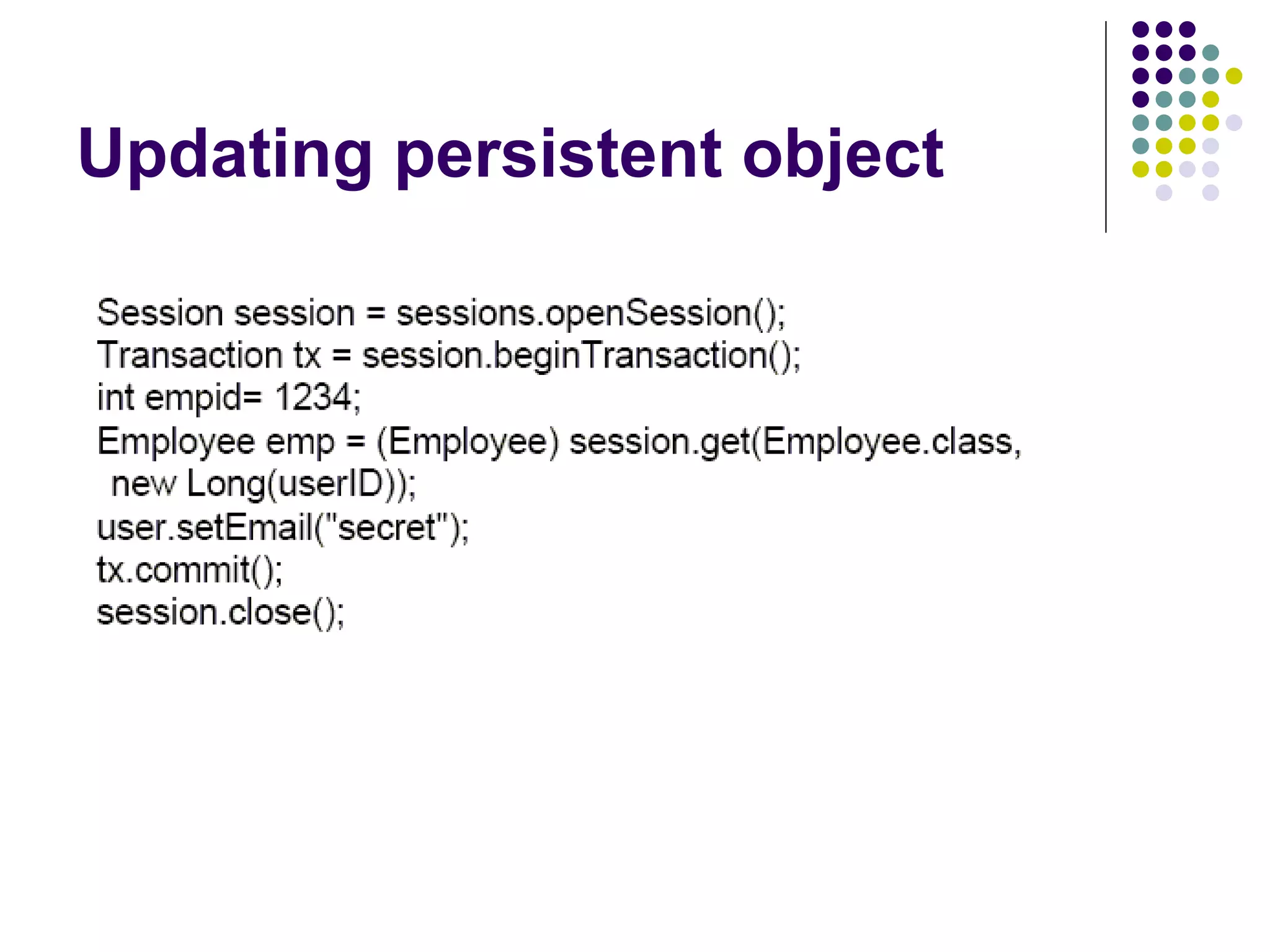 Updating persistent object 
