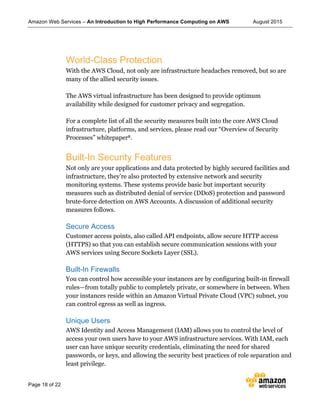 Amazon Web Services – An Introduction to High Performance Computing on AWS August 2015
Page 18 of 22
World-Class Protectio...