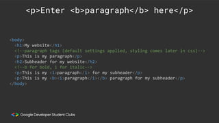 [SUTD GDSC] Intro to HTML and CSS | PPT