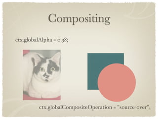 Compositing
ctx.globalAlpha = 0.38;




          ctx.globalCompositeOperation = "source-over";
 