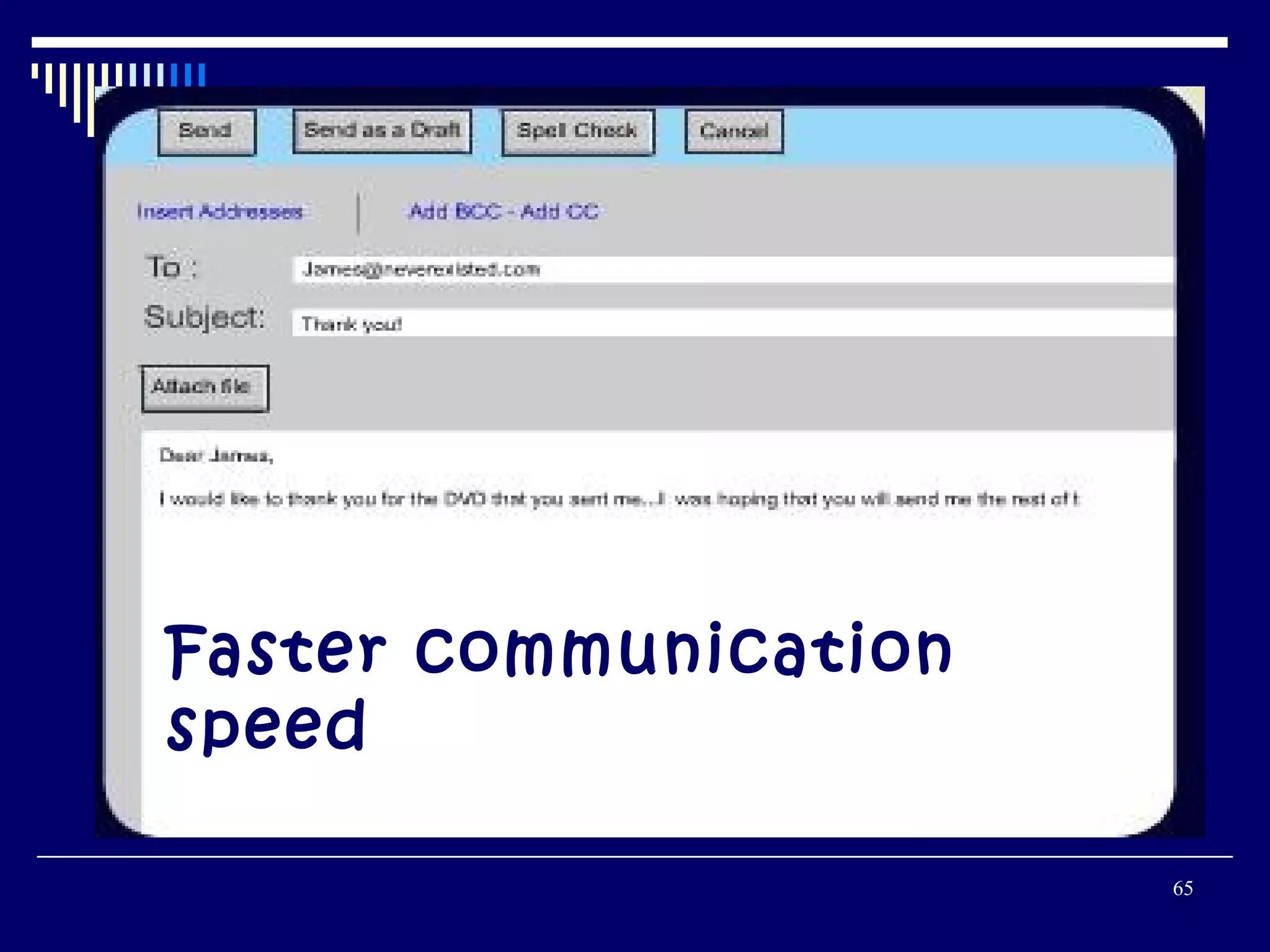 65
Faster communication
speed
 