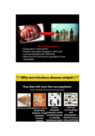The Smallpox Threat
• Eradicated in 1979 (WHO)
• Routine vaccination stopped in 1974 (US)
• Last documented case 1949 (US)...