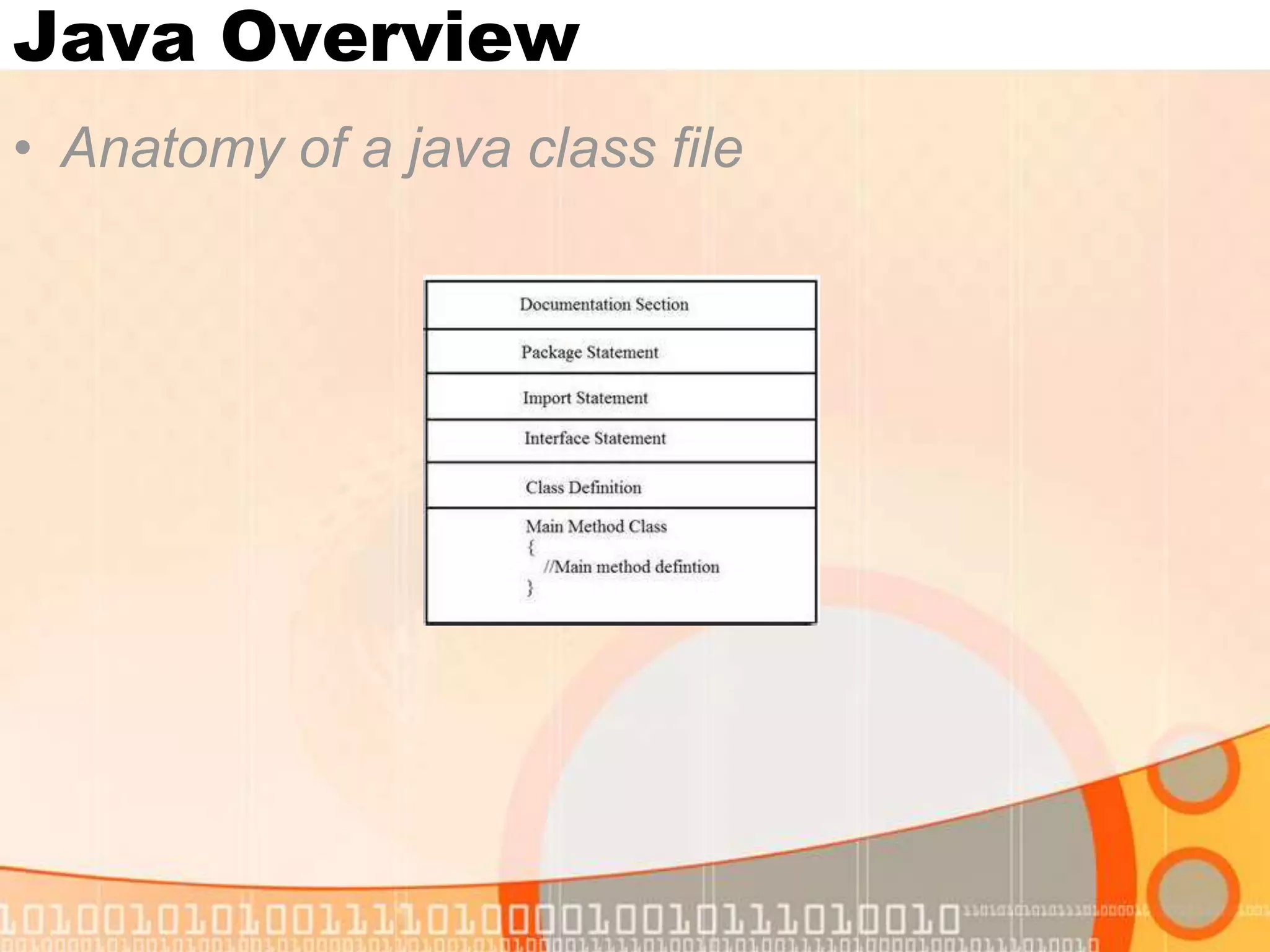 Java Overview • Anatomy of a java class file 