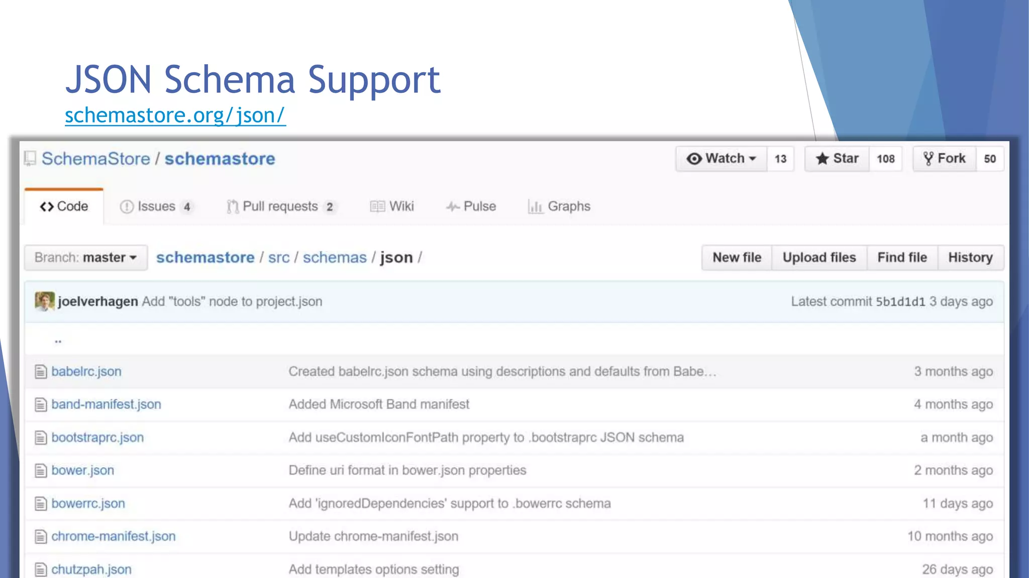JSON Schema Support
schemastore.org/json/
13
 