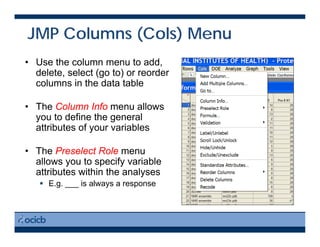 Column Switcher Jmp Intro to JMP for statistics | PDF
