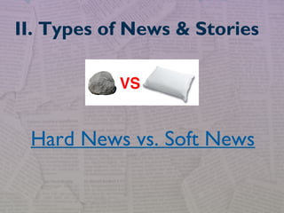 Hard News vs. Soft News
II. Types of News & Stories
 