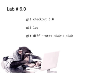 Lab # 6.0
git checkout 6.0
git log
git diff --stat HEAD~1 HEAD
 