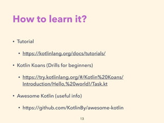 Introduction to Kotlin for Java developer | PPT