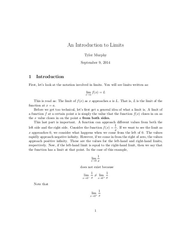 Introduction To Limits Introduction To Limits