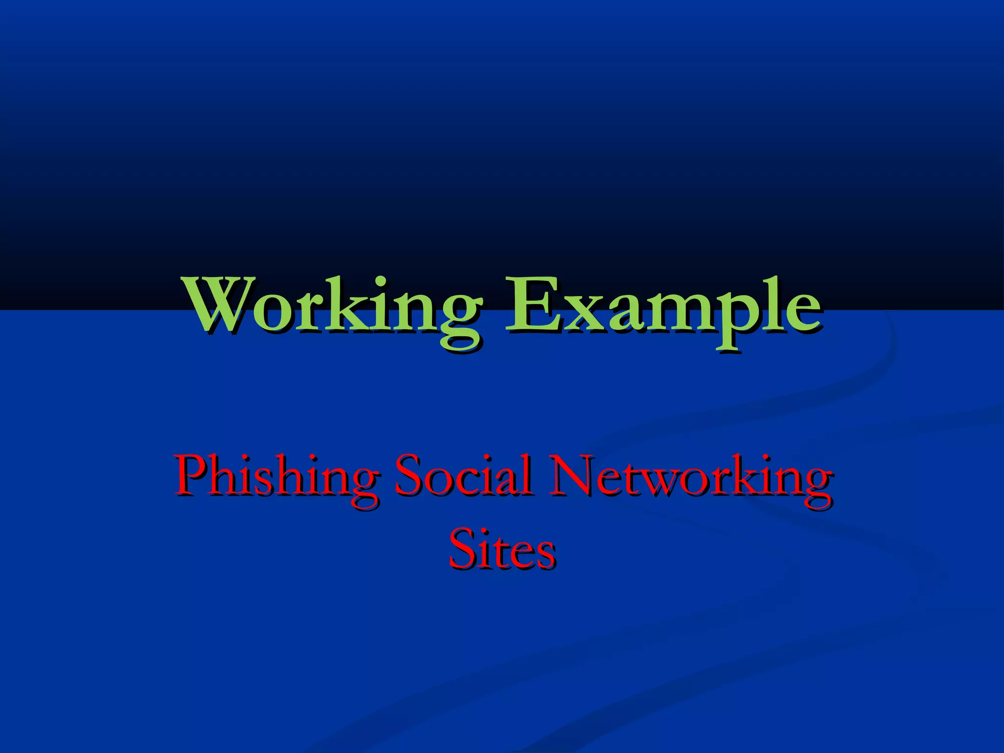 Working Example
Phishing Social Networking
           Sites
 