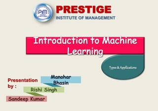 Types& Appllications
INSTITUTE OF MANAGEMENT
PRESTIGE
Rishi Singh
Manohar
Bhasin
Sandeep Kumar
Presentation
by :
 