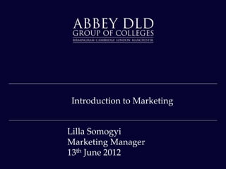 Introduction to Marketing
Lilla Somogyi
Marketing Manager
13th June 2012
 