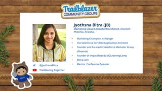 Jyothsna Bitra (JB)
Marketing Cloud Consultant/Architect, Arxcient
Phoenix, Arizona.
 