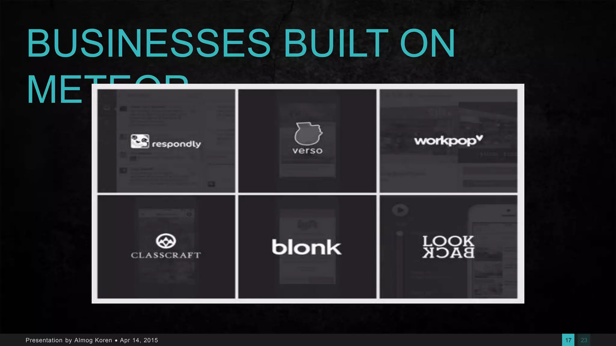 2317Presentation by Almog Koren  Apr 14, 2015
BUSINESSES BUILT ON
METEOR
 