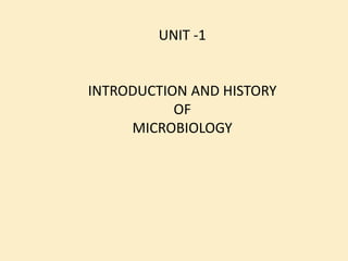 UNIT -1
INTRODUCTION AND HISTORY
OF
MICROBIOLOGY
 