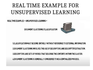 REAL TIME EXAMPLE FOR
UNSUPERVISED LEARNING
 