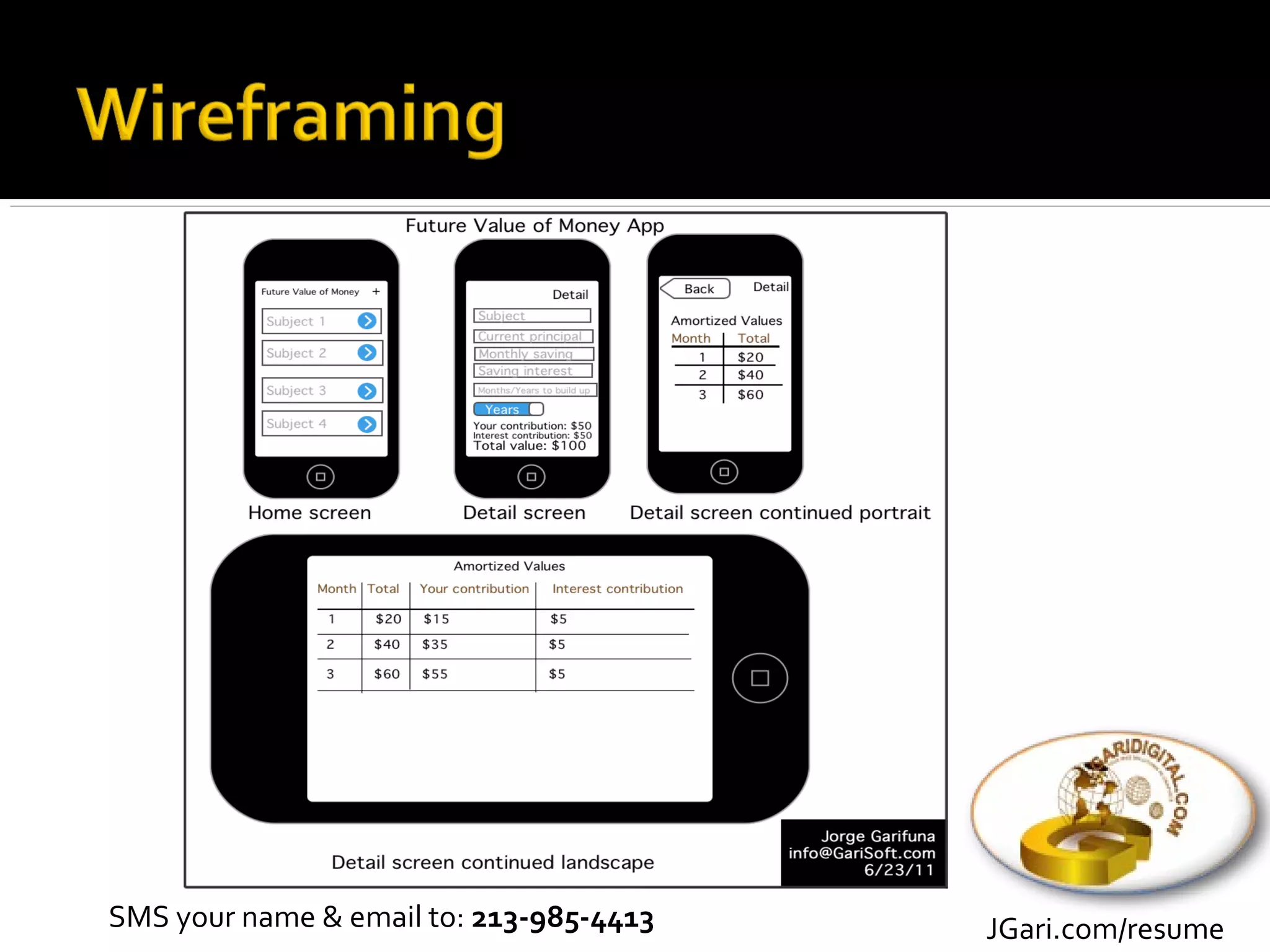 SMS your name & email to: 213-985-4413   JGari.com/resume
 