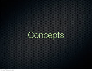 Concepts


Monday, February 22, 2010
 
