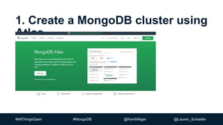 #AllThingsOpen #MongoDB @KenWAlger @Lauren_Schaefer
1. Create a MongoDB cluster using
Atlas
 