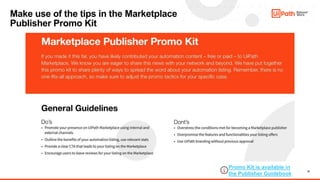 21
Make use of the tips in the Marketplace
Publisher Promo Kit
Promo Kit is available in
the Publisher Guidebook
 
