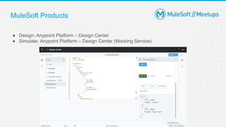 MuleSoft Products
● Design: Anypoint Platform – Design Center
● Simulate: Anypoint Platform – Design Center (Mocking Service)
 