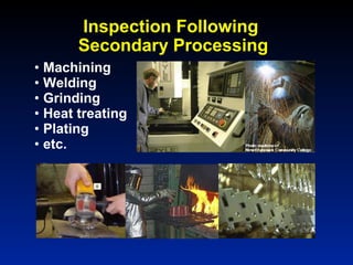• Machining
• Welding
• Grinding
• Heat treating
• Plating
• etc.
Inspection Following
Secondary Processing
 
